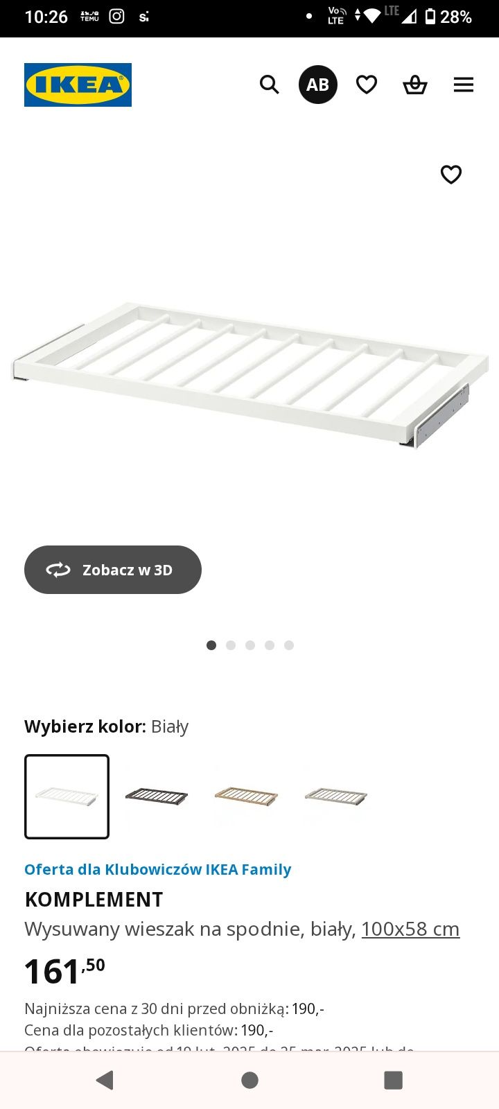 Wieszak na spodnie do szafy pax 100x58