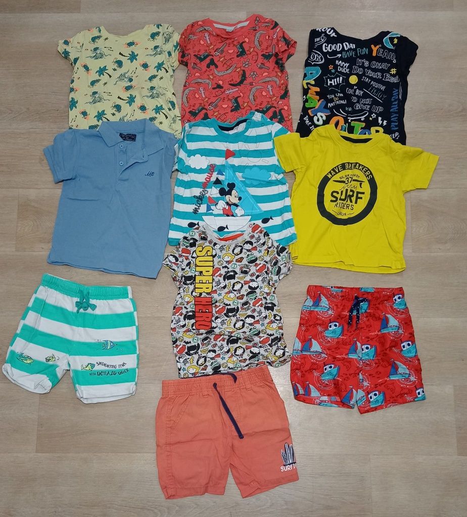 Zestaw ubrań kurtki, bluzy, spodnie, koszulki r. 98