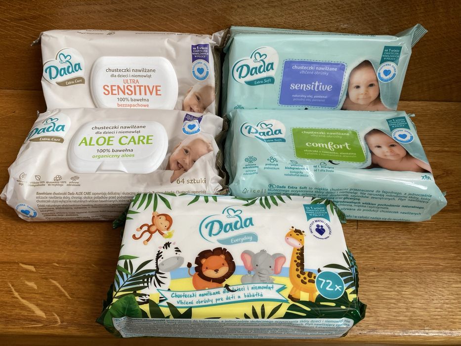 Вологі серветки Dada Care, Special Care, Soft, Pure, Everyday.