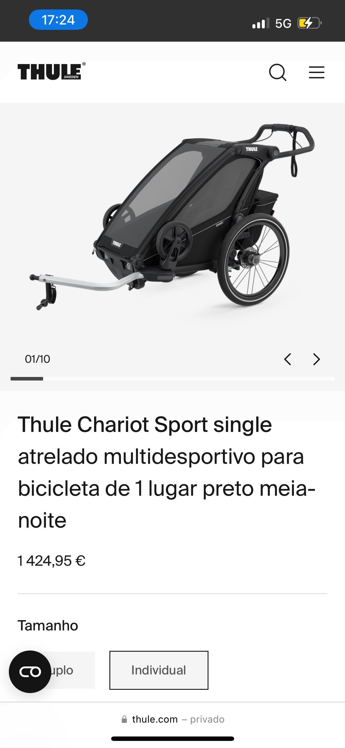 Carrinho de corrida de bebé Thule Charriot Sport com kit de jogging