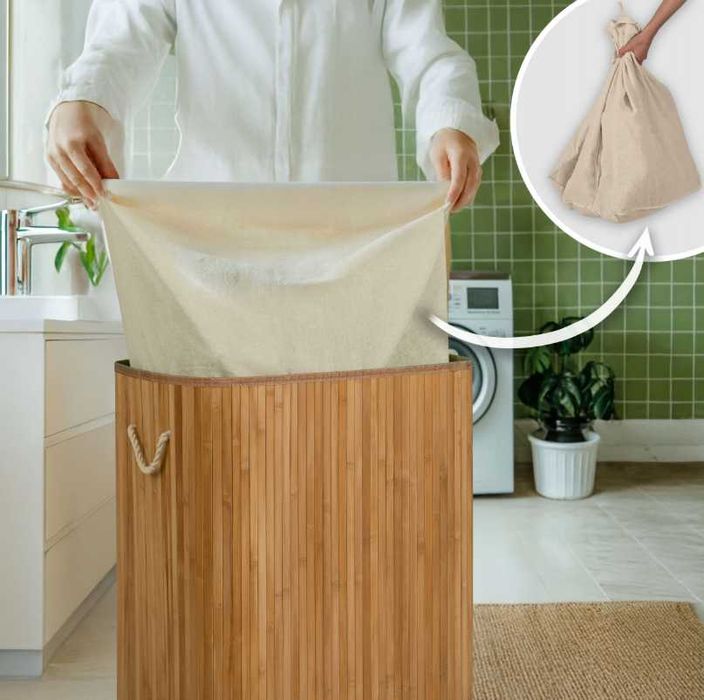 Bambusowy kosz na pranie 72L z pokrywą – elegancki i pojemny!