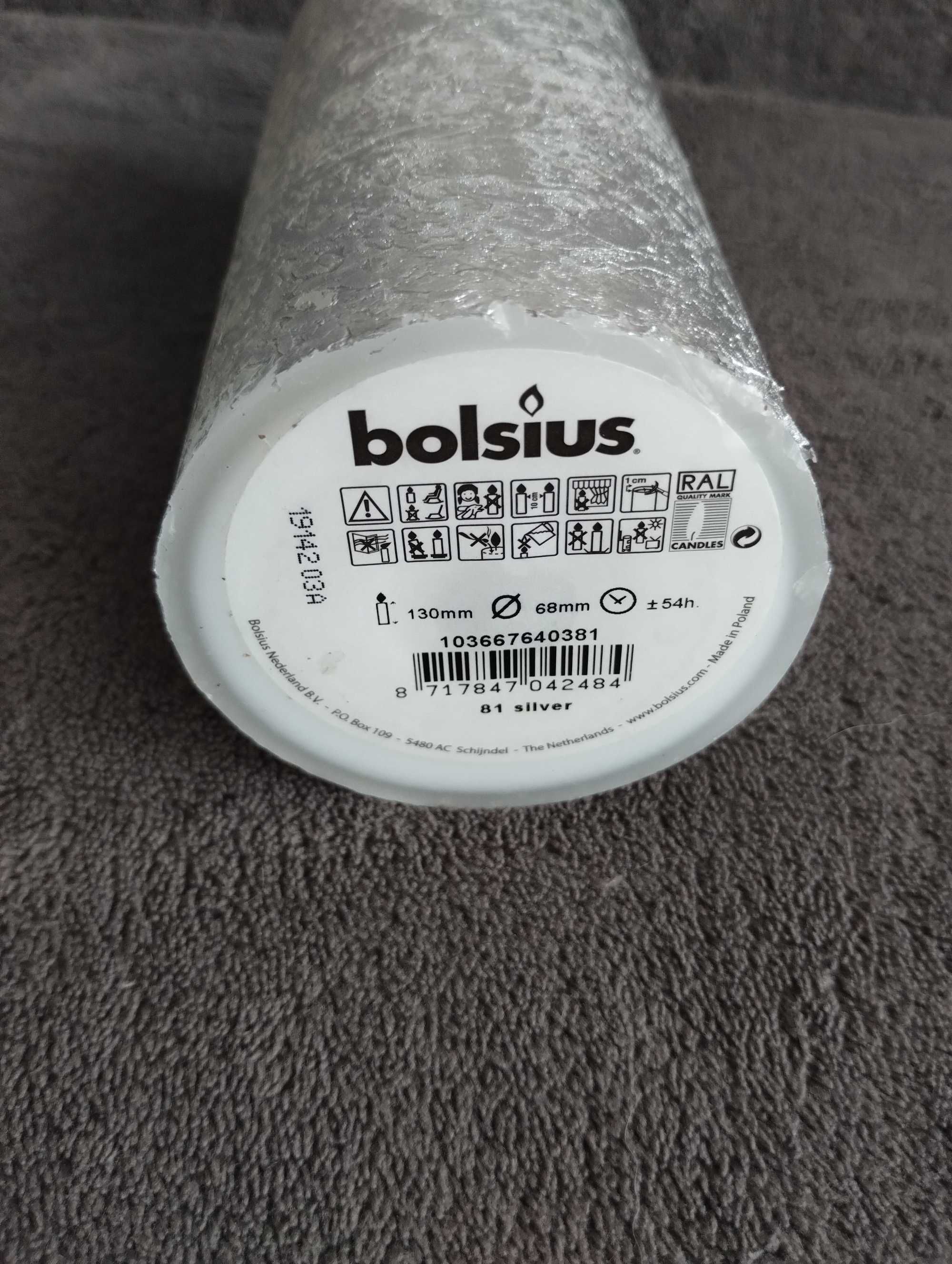 Ozdobna, srebrna świeca Bolsius