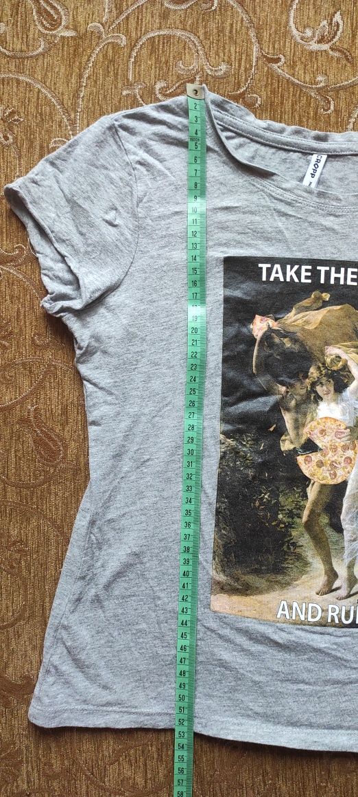 Szara koszulka t-shirt take the pizza and run