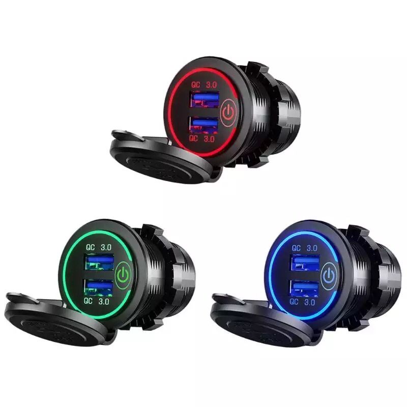 Автомобильная быстрая USB зарядка QC 3.0 с кнопкой вкл/выкл, 12V - 24V