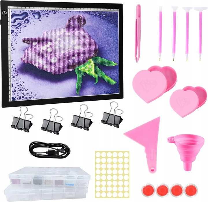 Podkładka A4 Light Pad z zestawami do malowania diamentami