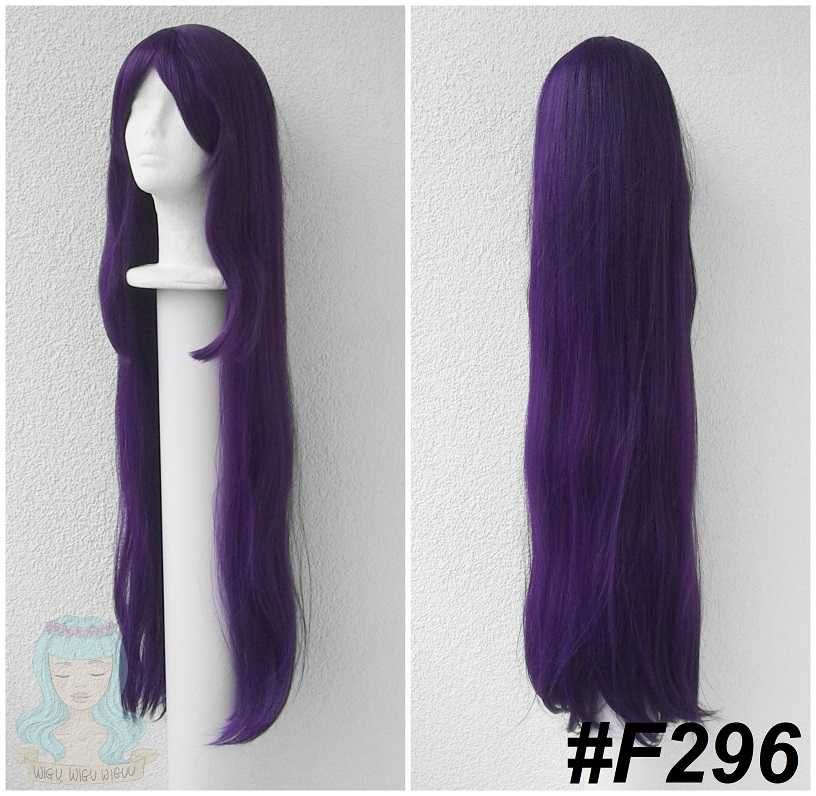 100cm metrowa długa prosta fioletowa peruka z grzywką cosplay wig