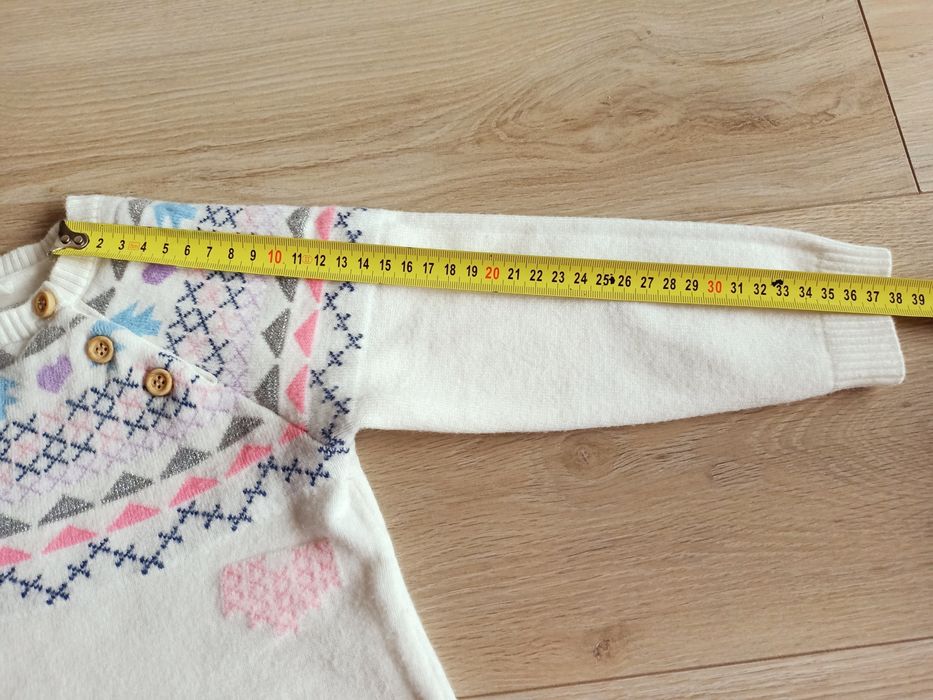 Komplet dziewczęcy sweter tunika leginsy ecru błękit 92