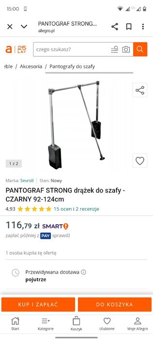 PANTOGRAF STRONG drążek do szafy - CZARNY 92-124cm