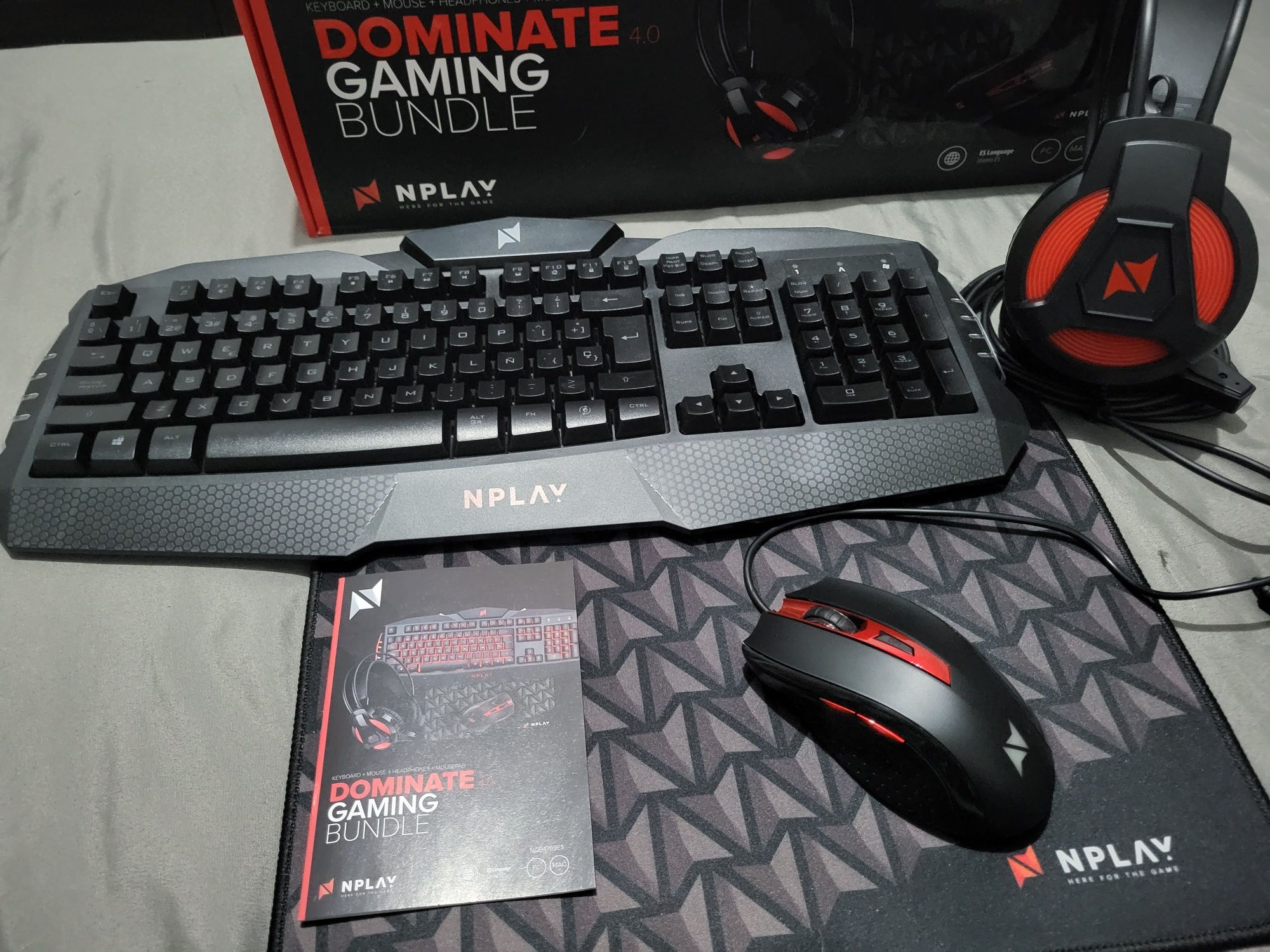 Kit gaming NPlay Teclado auscultadores rato tapete novo