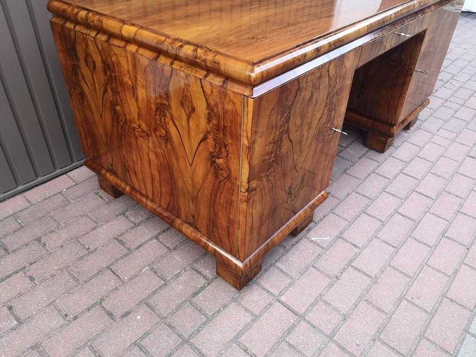 Biurko ART-DECO Orzech Politura Stare Antyk Dwustronne Po Renowacji .