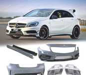 KIT CARROÇARIA PARA-CHOQUES MERCEDES AMG A45 CLASSE A W176 COM PDC + LAVA-FARÓIS + PONTEIRAS
