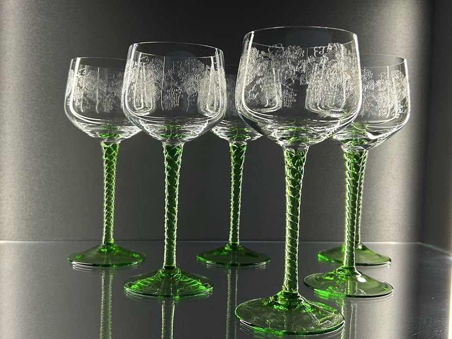 Набір келихів, бокалів 6 од., богемське скло, вінтаж, 50-60 рр.,