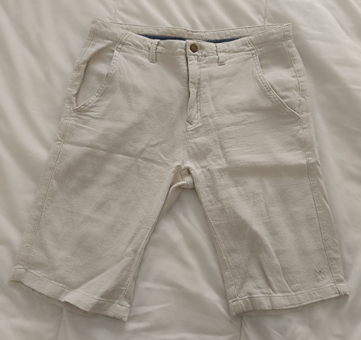 Bermuda masculino linho beige slim