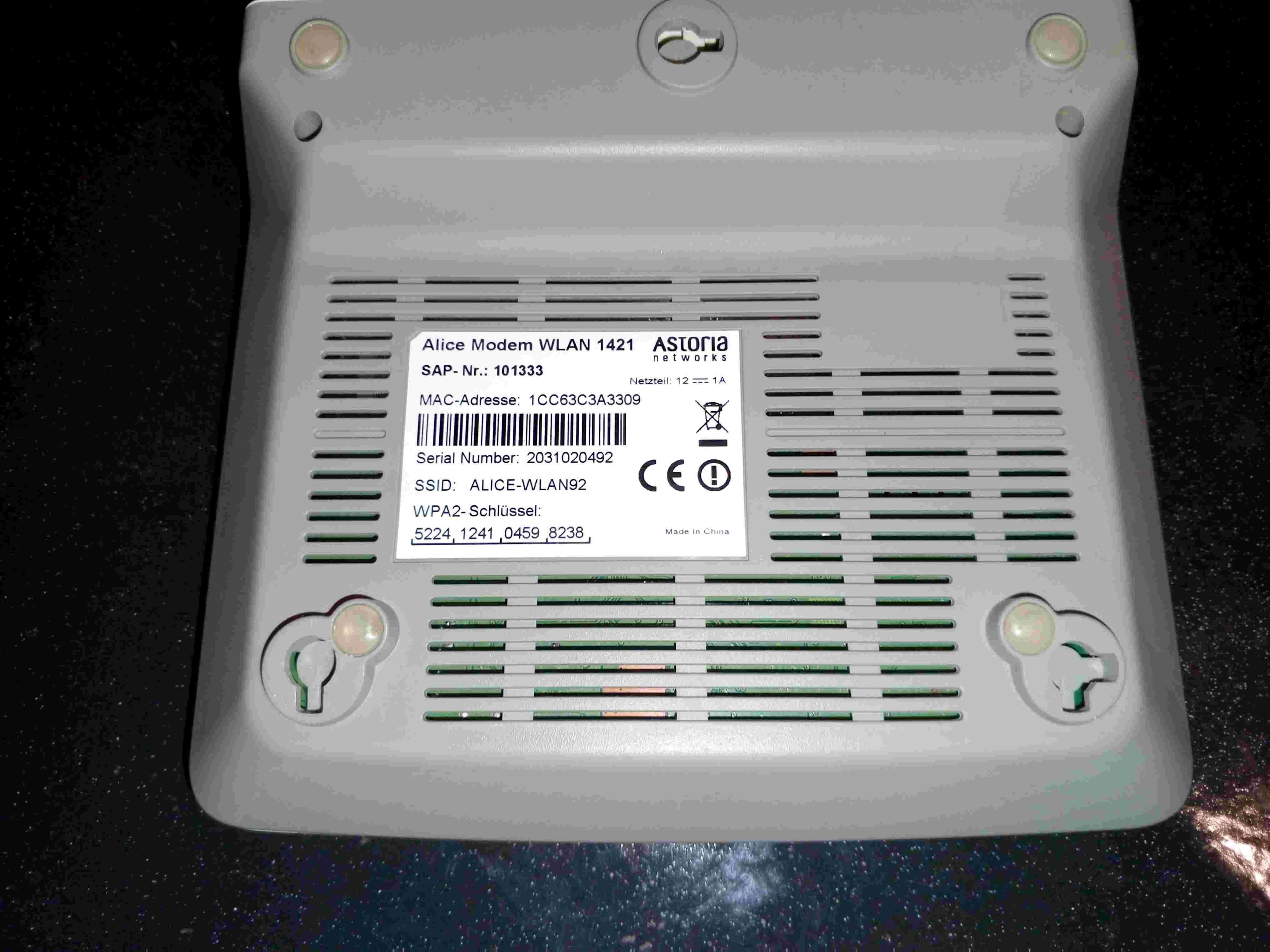 Маршрутизатор Broadcom BCM6361 300 МГц, Alice WLAN 1421