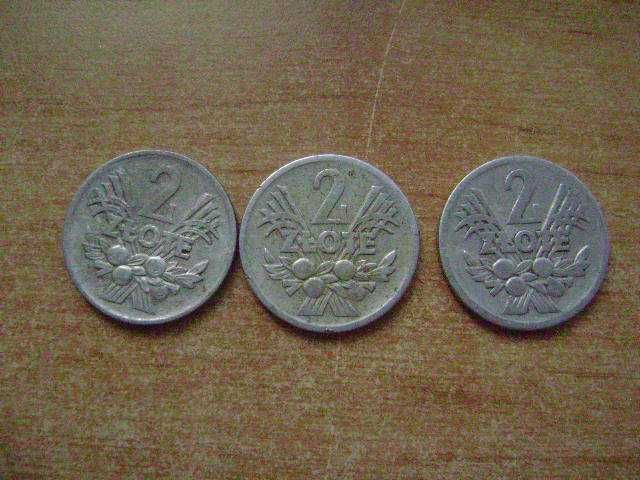 Starocie z PRL - Stare monety 2 zł = Zestaw 3 sztuki z PRL do wyboru