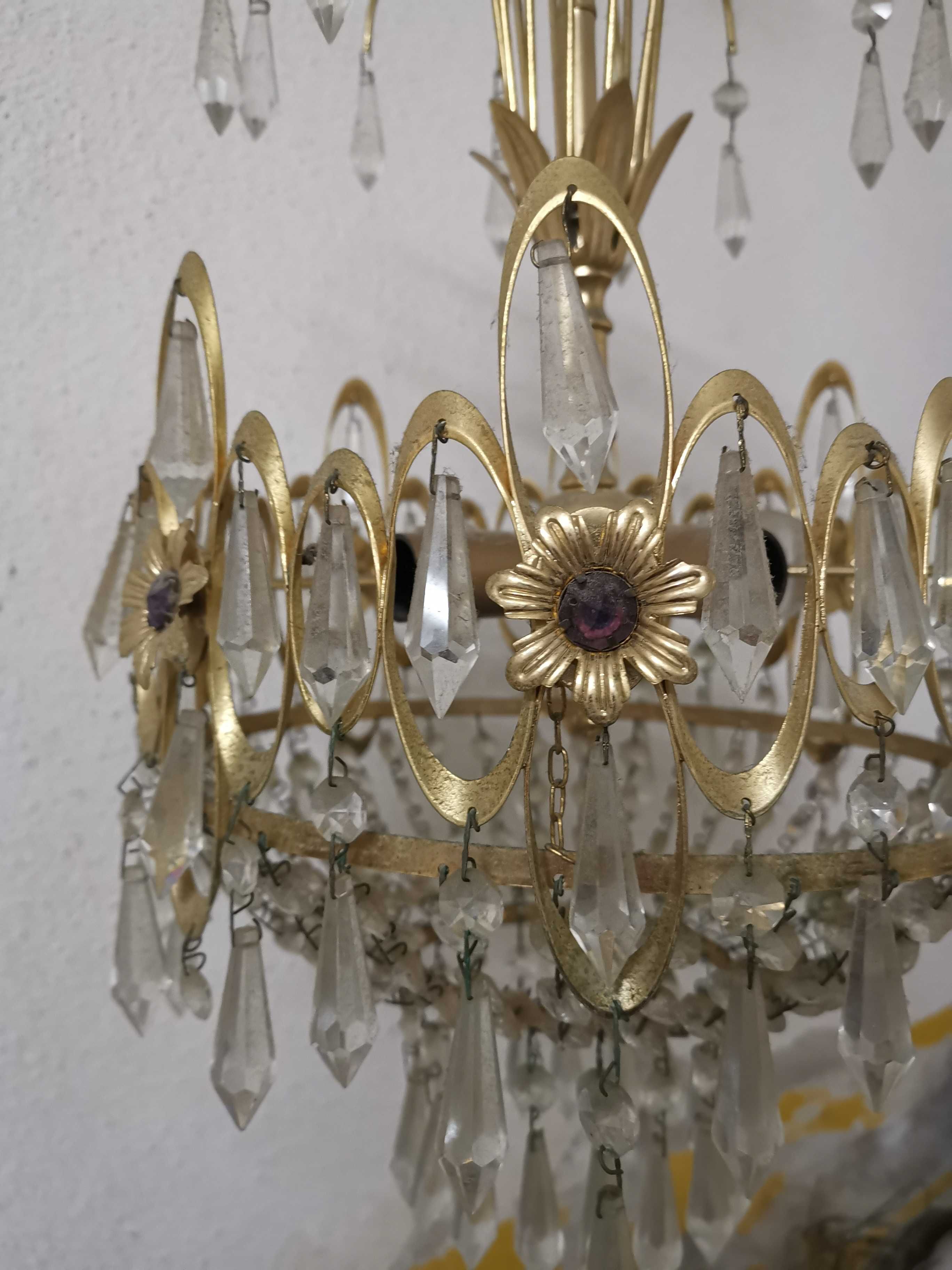 Candeeiro Lustre Antigo - Latão e Cristais