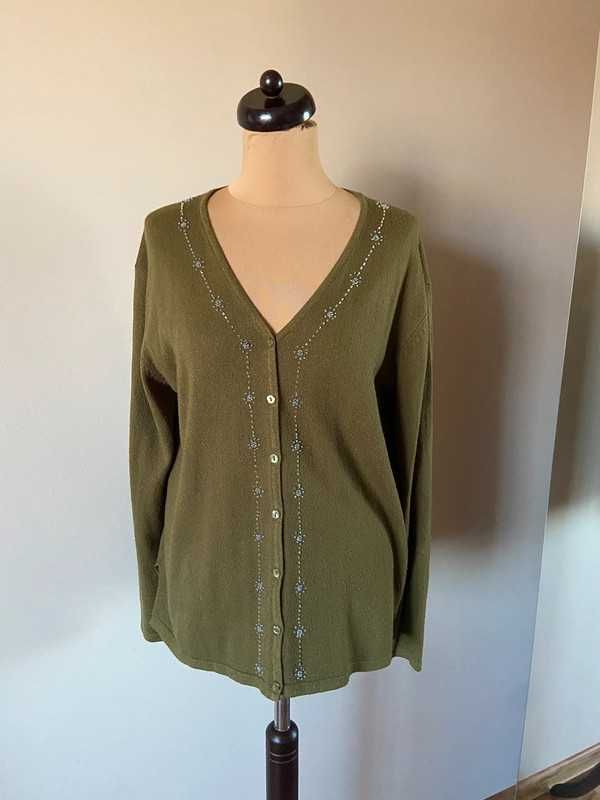 Xxxl gd kaszmir cashmere kardigan sweter khaki oliwkowy 44 42