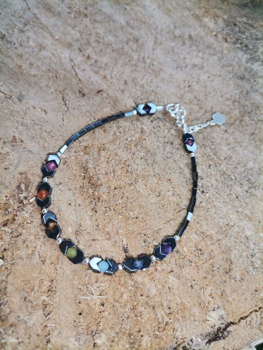 Bransoletka czakry srebro regulacja Nefryt szafir rubin Karneol