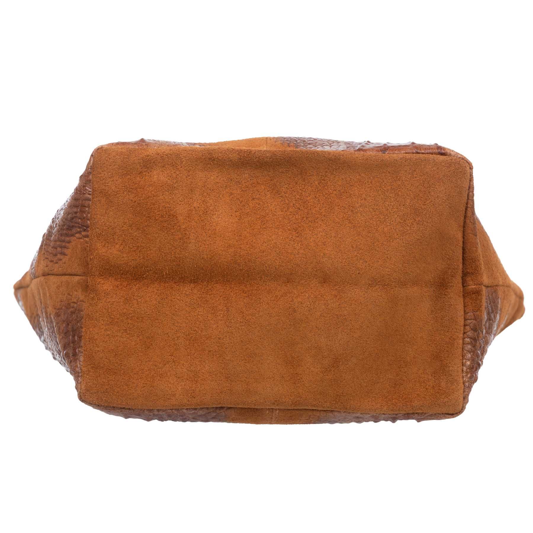 VERA PELLE torebka zamszowa shopper kroko na ramię V141 c.zielona