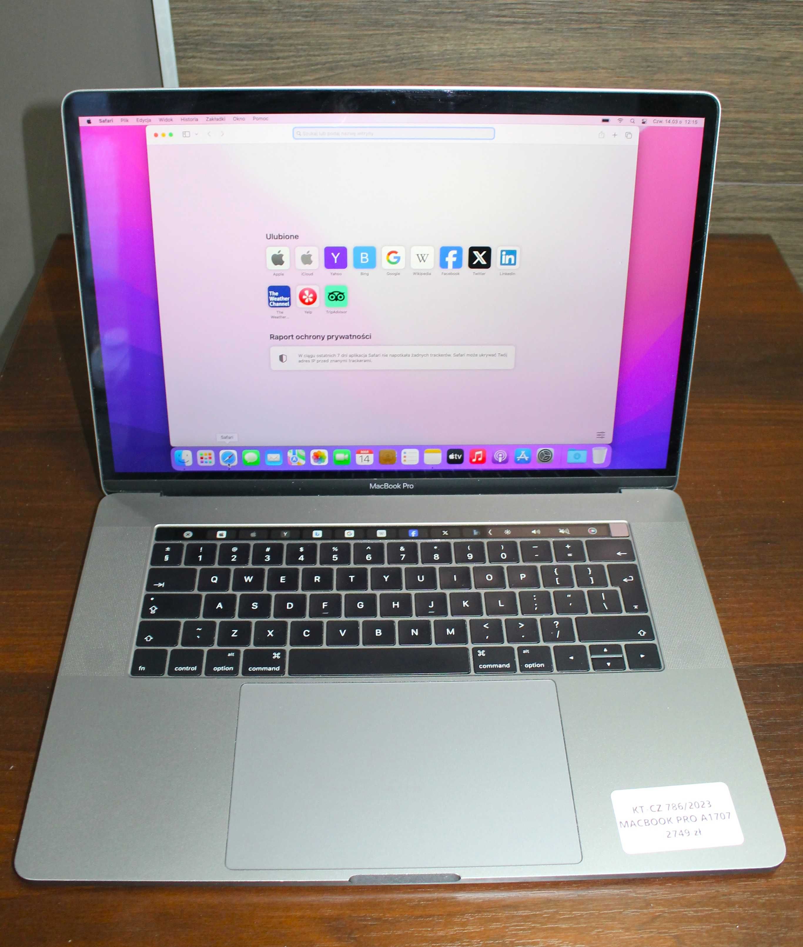 Laptop MacBook Pro 13,3 A1707, 16GB