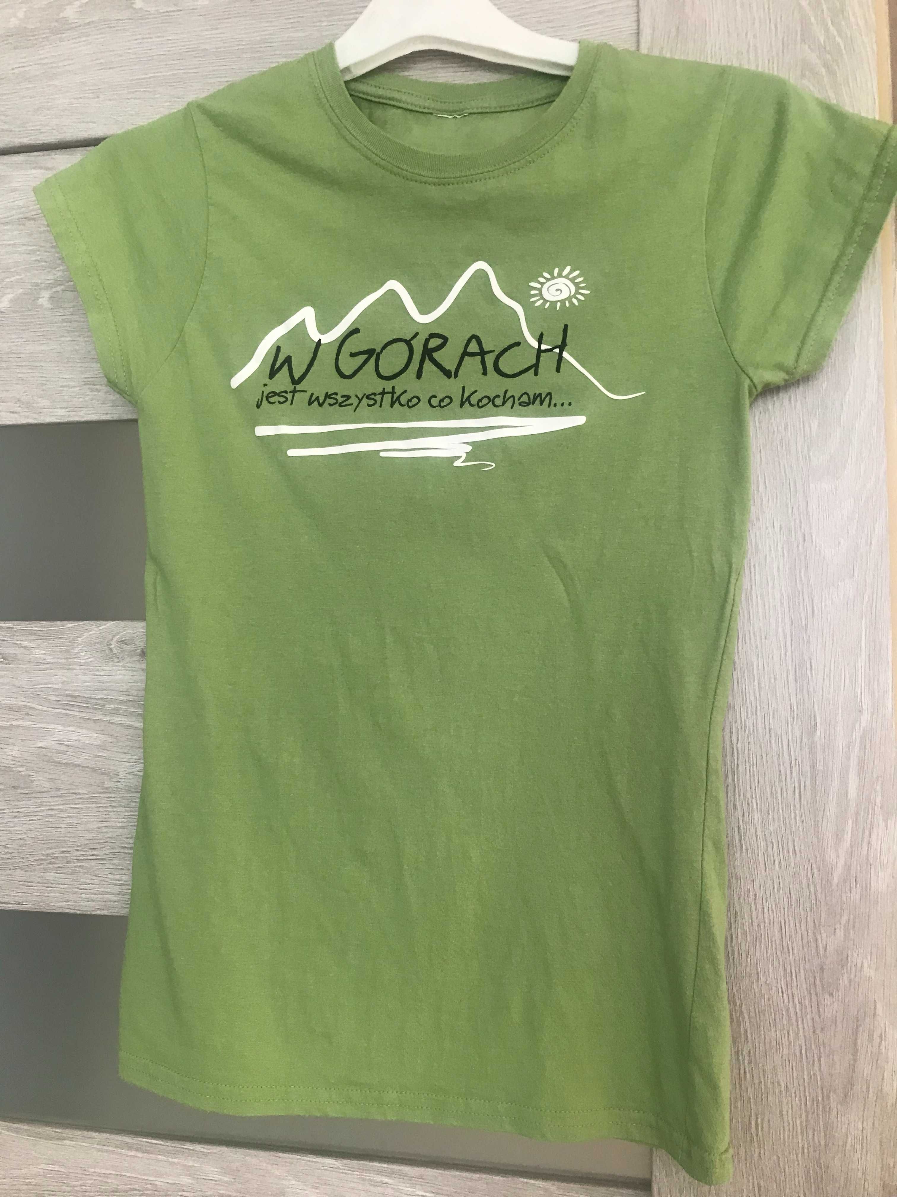 Zielony t-shirt "w górach jest wszystko co kocham" S krótki rękaw