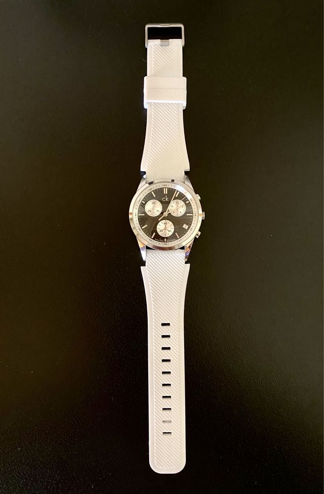 Relógio Calvin Klein Cronografo Original Preto Branco Pérola Aço Lux