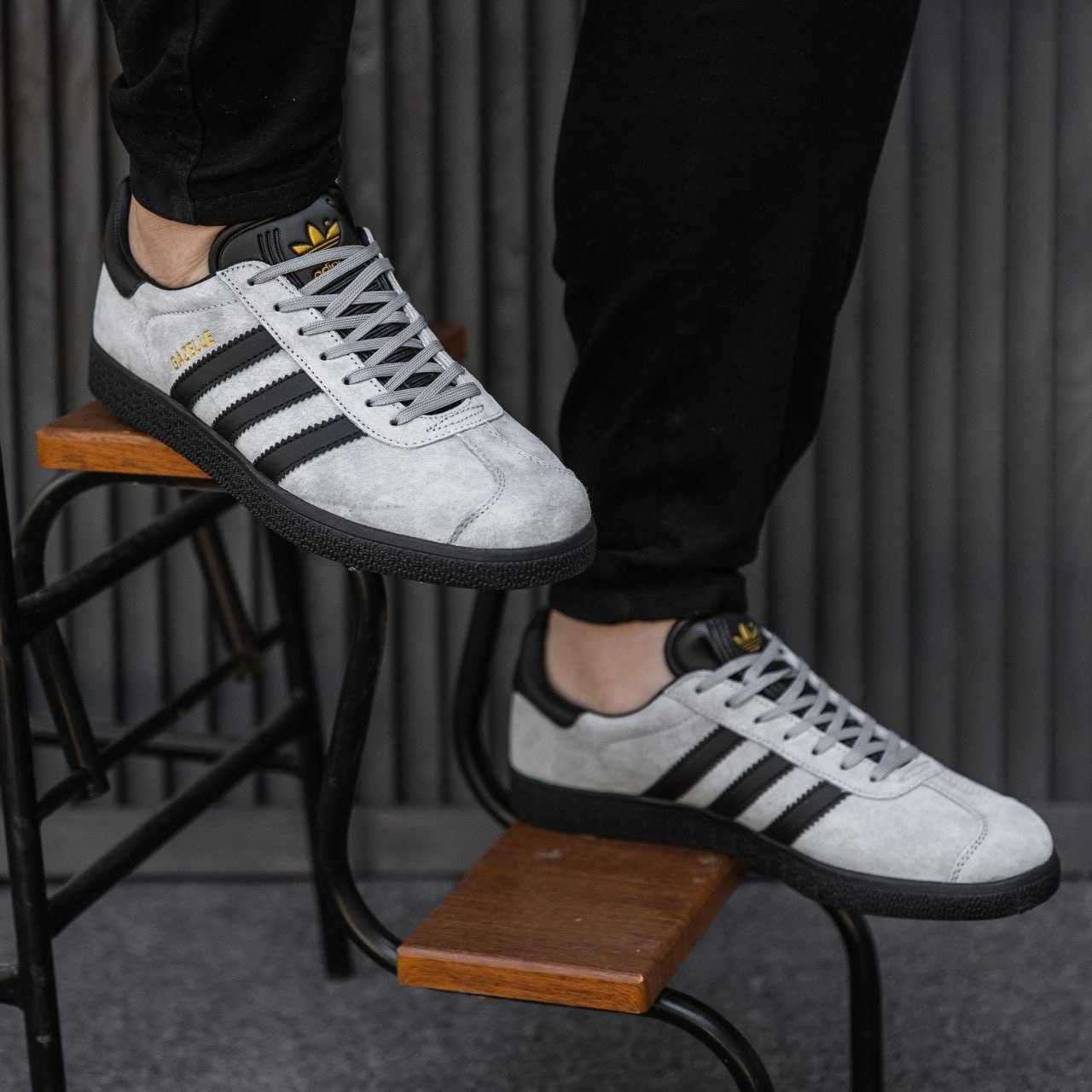 Чоловічі кросівки Adidas Gazelle сірий з чорним 2689 ХІТ