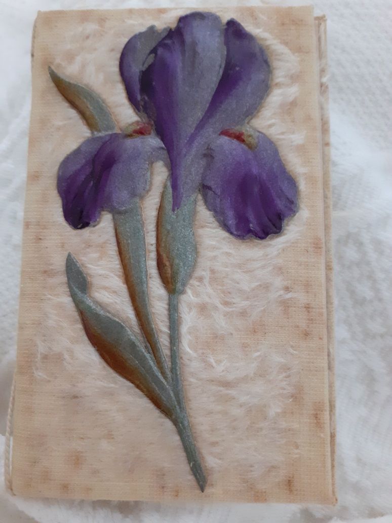 Capa em cartão grosso,  flor relevo para enviar c. presentes de 1908