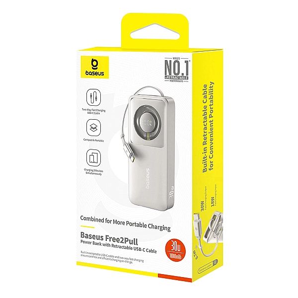 Powerbank Baseus Free2Pull 10000mAh 30W z portem USB-C i rozwijanym ka