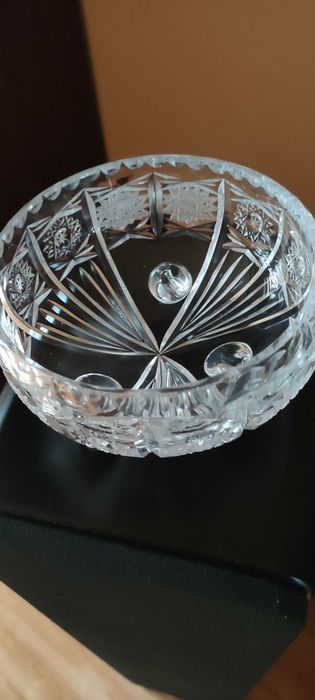 Kryształowa salaterka, owocarka, miska na trzech nóżkach, PRL, vintage
