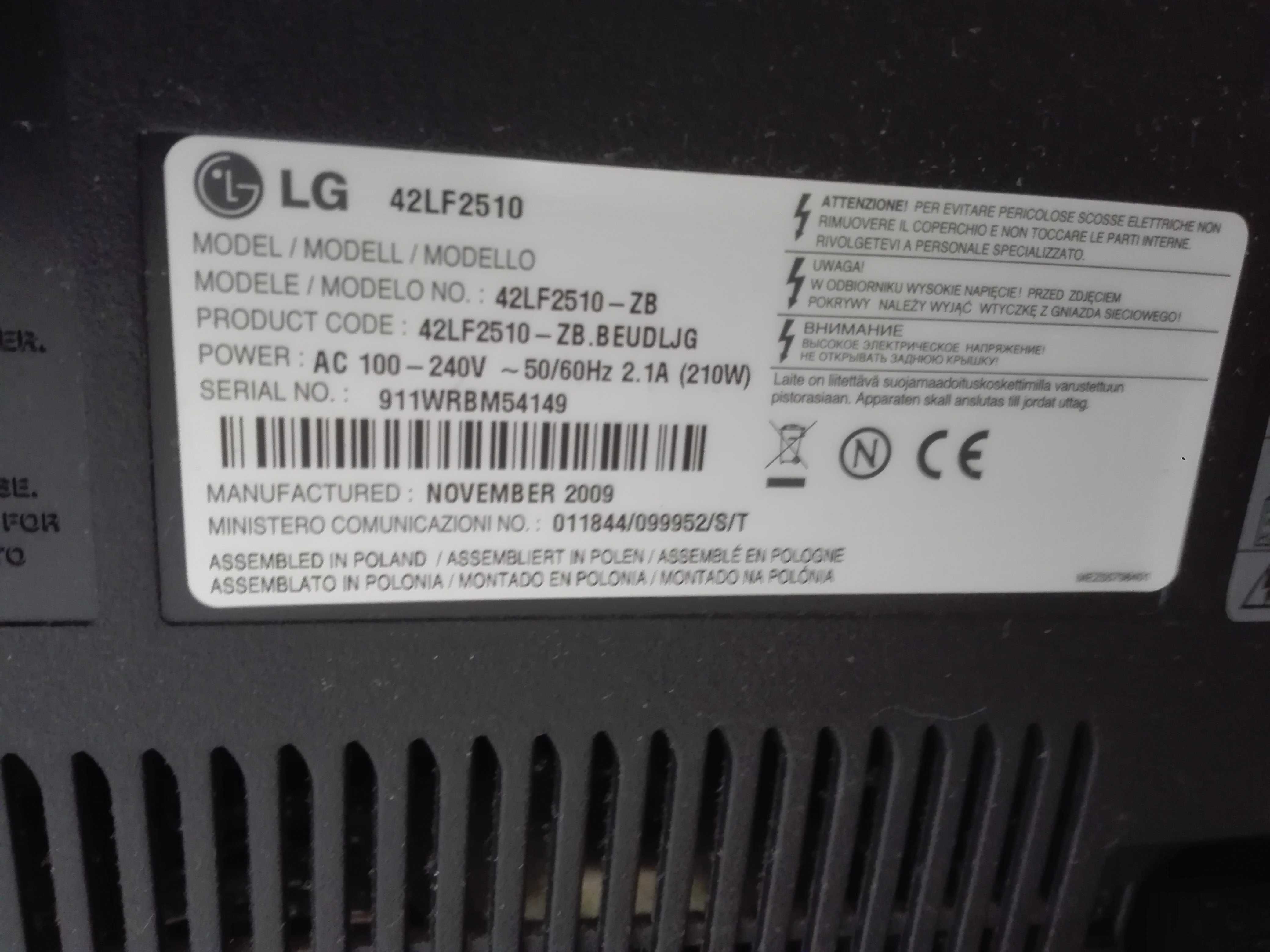Telewizor LCD LG 42 LF2510-ZB   uszkodzony