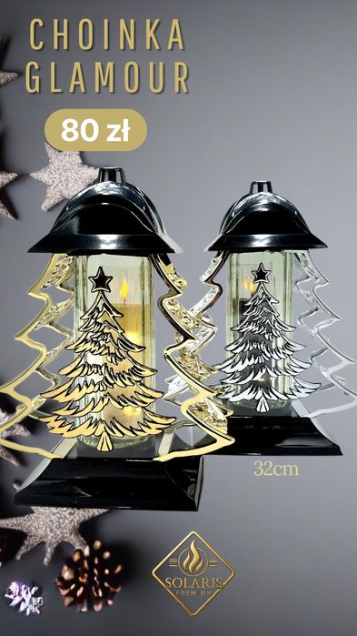 Znicz Choinka Metalizowana 32cm złoto