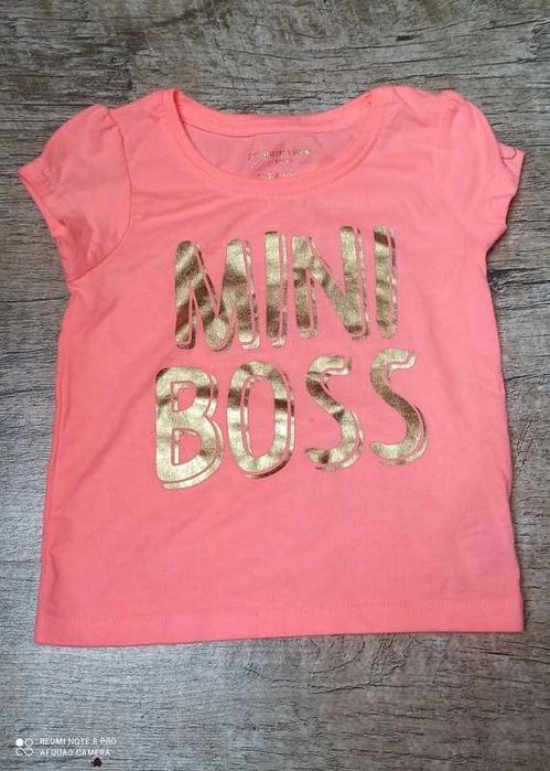 Primark neonowy t-shirt bluzka Mini Boss złoty napis 80