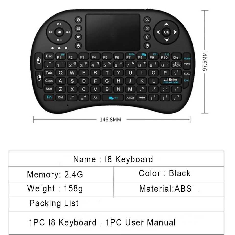Mini teclado sem fio 2.4G para Android TV para Box PC Smart TV