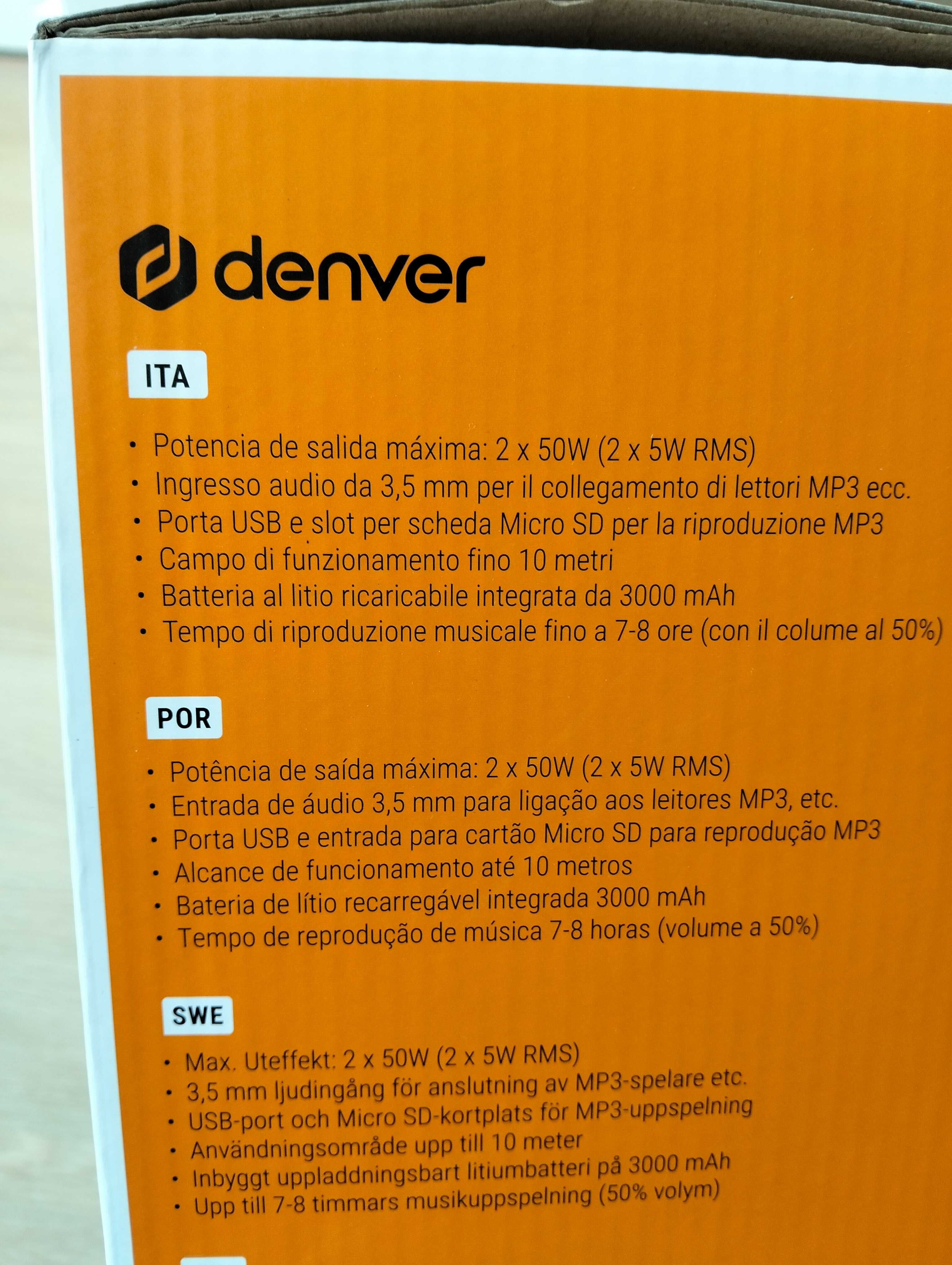 Coluna bluetooth com karaoke marca Denver