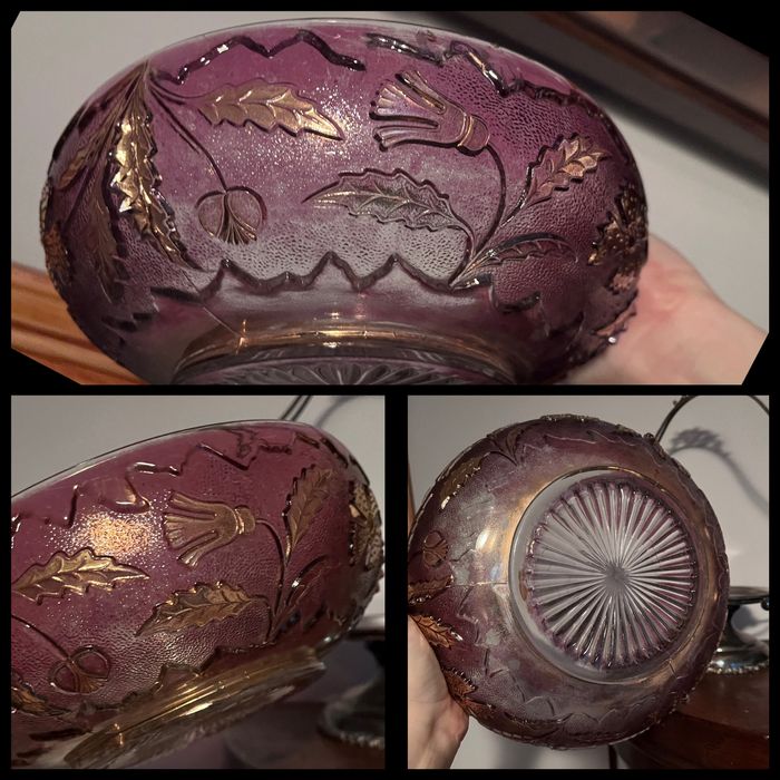 Rarytas posrebrzana patera na nodze ze szkalnym wkładem XIXw. J.Watts