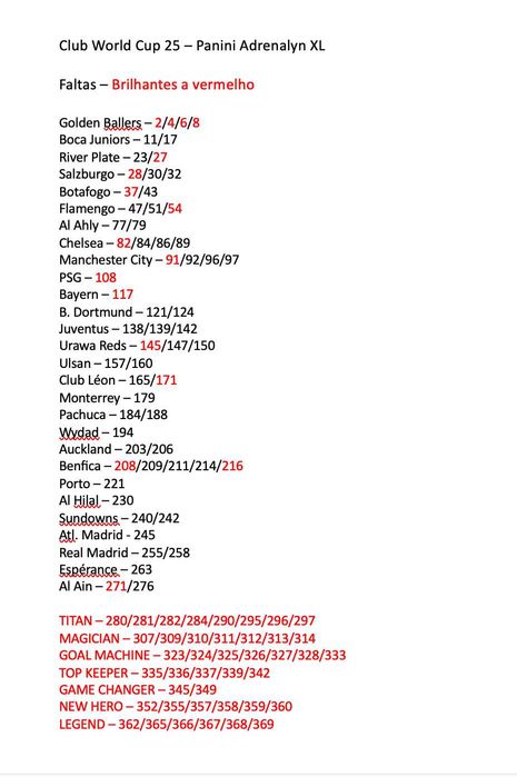 Troco cartas da Caderneta 'Club World Cup 25 - Adrenalyn XL Panini'