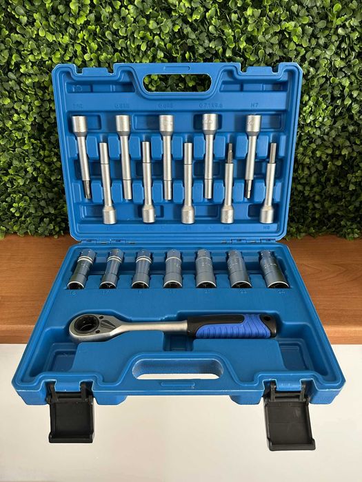Zestaw nasadek do demontażu nakrętek amortyzatora 18 sztuk z pudełkiem