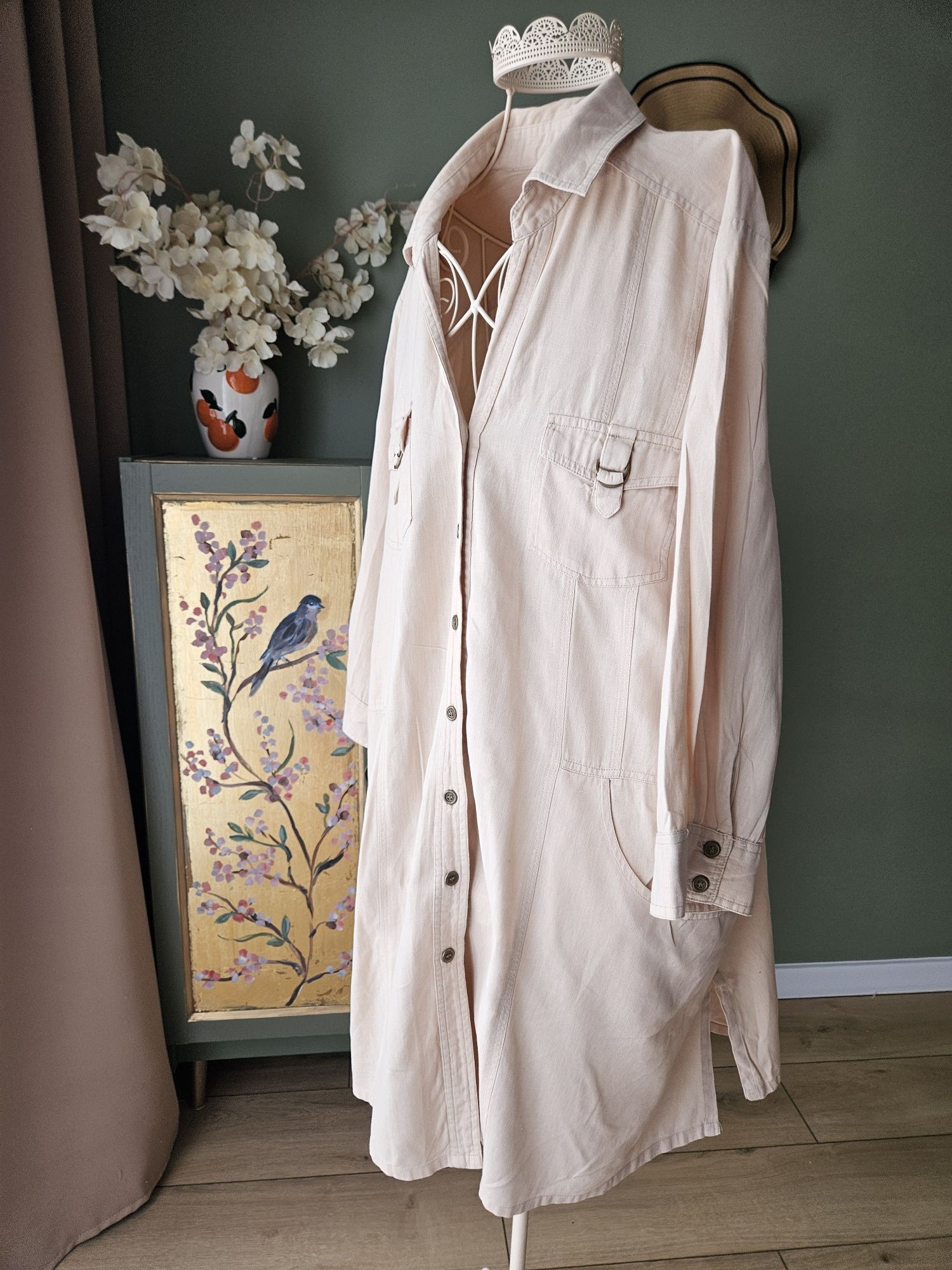 Kremowa Lniana damska Tunika/ Sukienka Plus Size XXL linen lato przewi