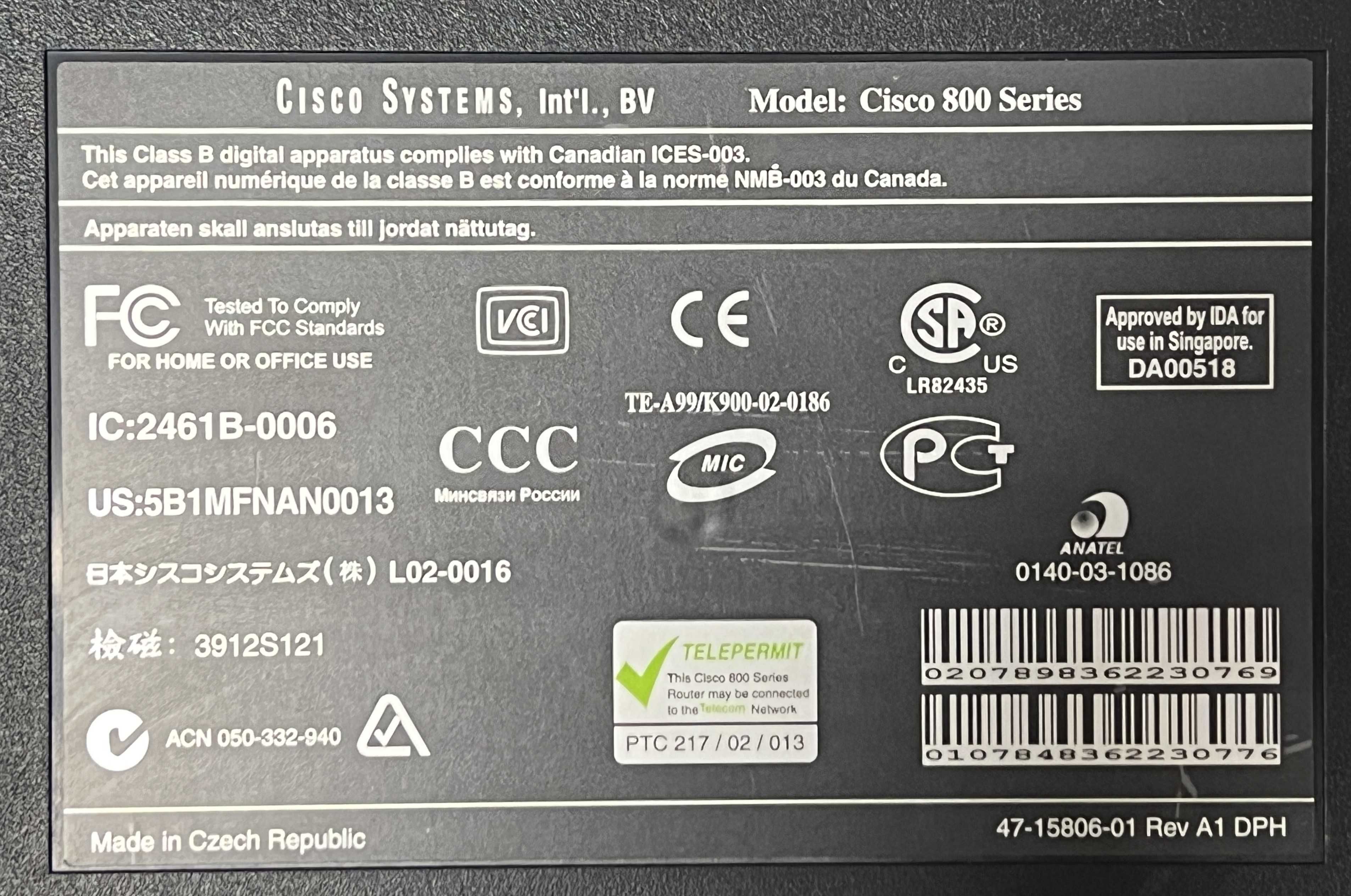 Router Cisco 805 Series 800 - Usado