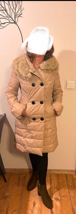 Elegancka kurtka S beż z futerkiem