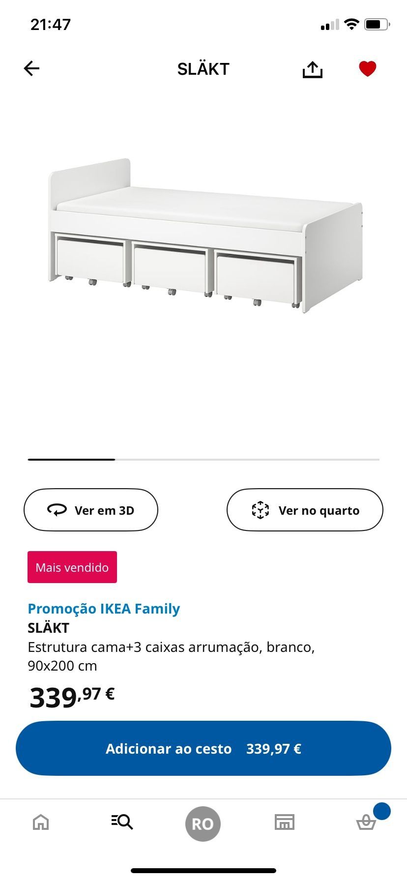 CAMA SLAKT NOVA Solteiro(90x200cm)+3caixas de arrumação+colchão