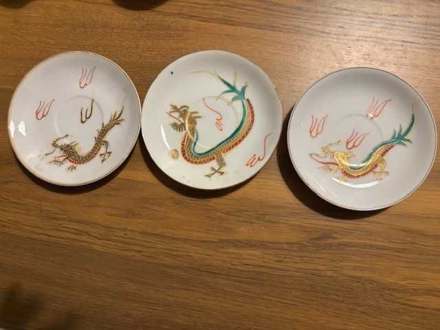 Serviço de chá, antigo, pintado à mão, para seis pessoas