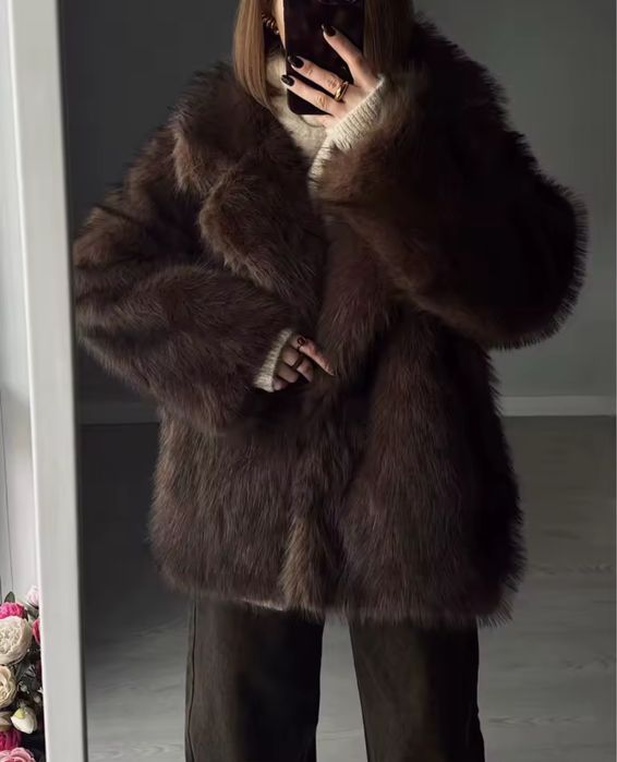 Коричнева штучна шуба під соболя з еко хутра шуба зі штучного хутра