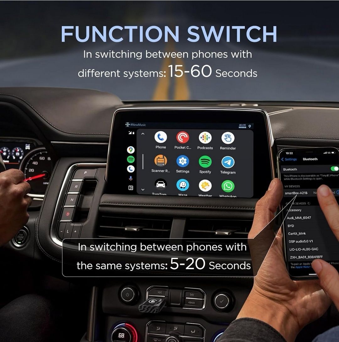 Bezprzewodowy Adapter Carplay & Android Auto, Wireless Stick 2 w 1
