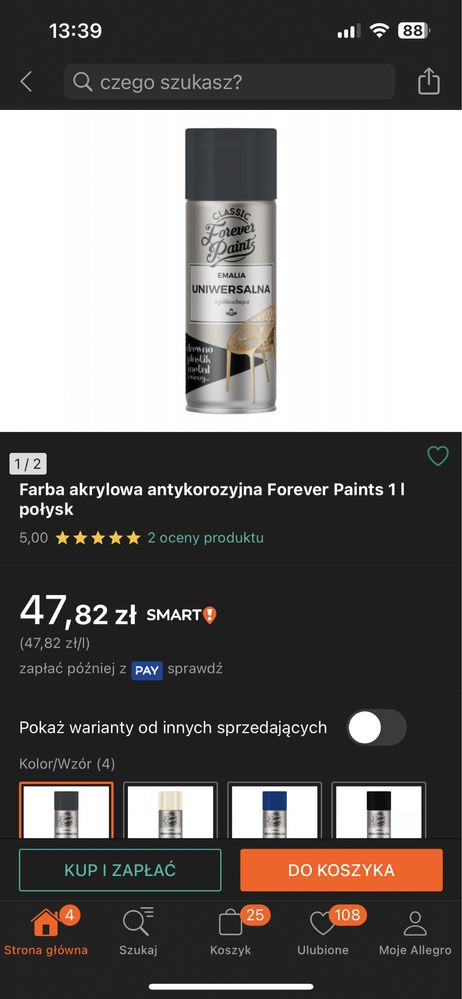 Emalia uniwersalna szybkoschnąca Forever Paints 400 ml antracyt