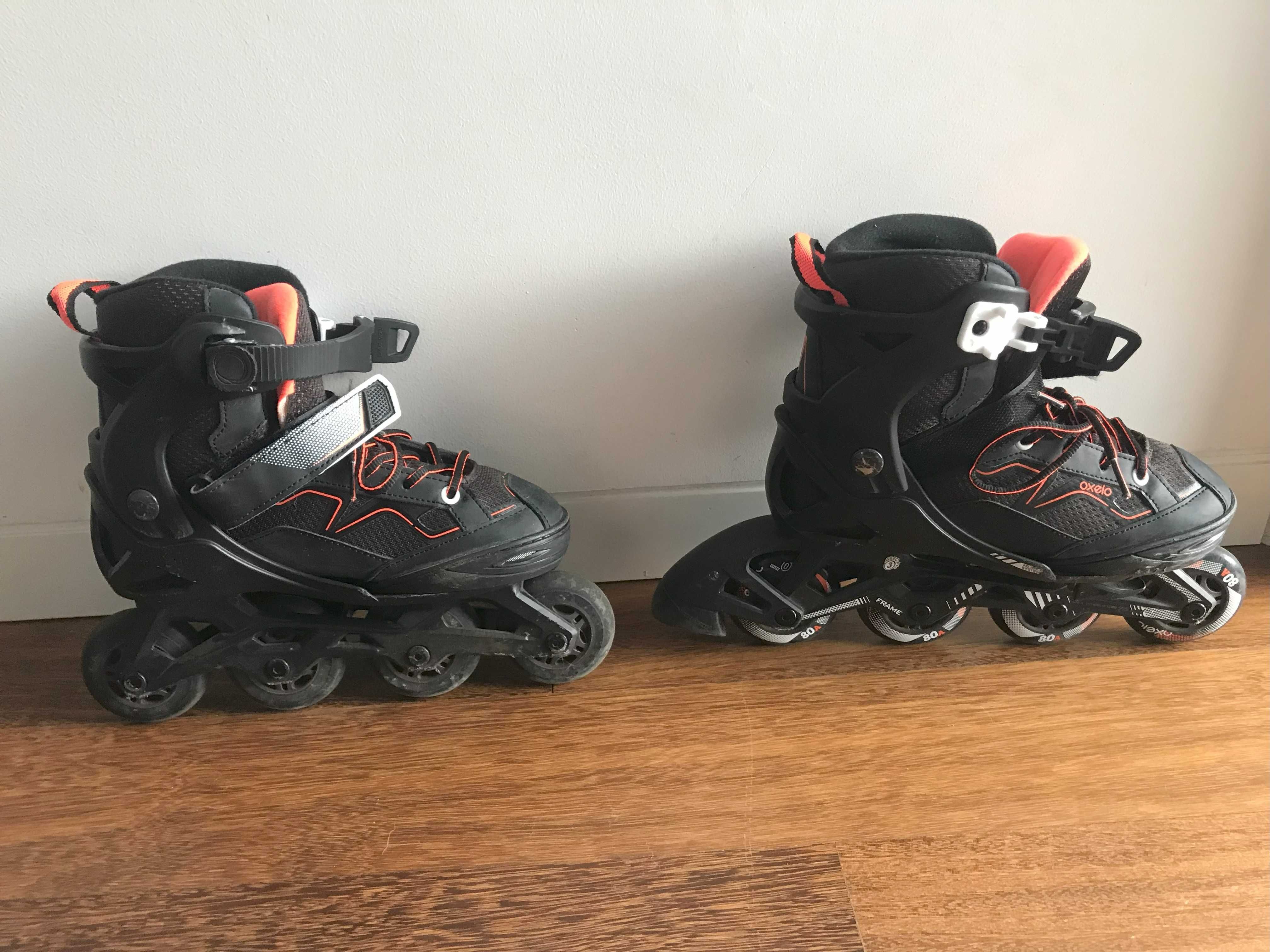 Patins em linha 32/35 + Proteção joelhos, cotovelos e mãos XXS (Oxelo)