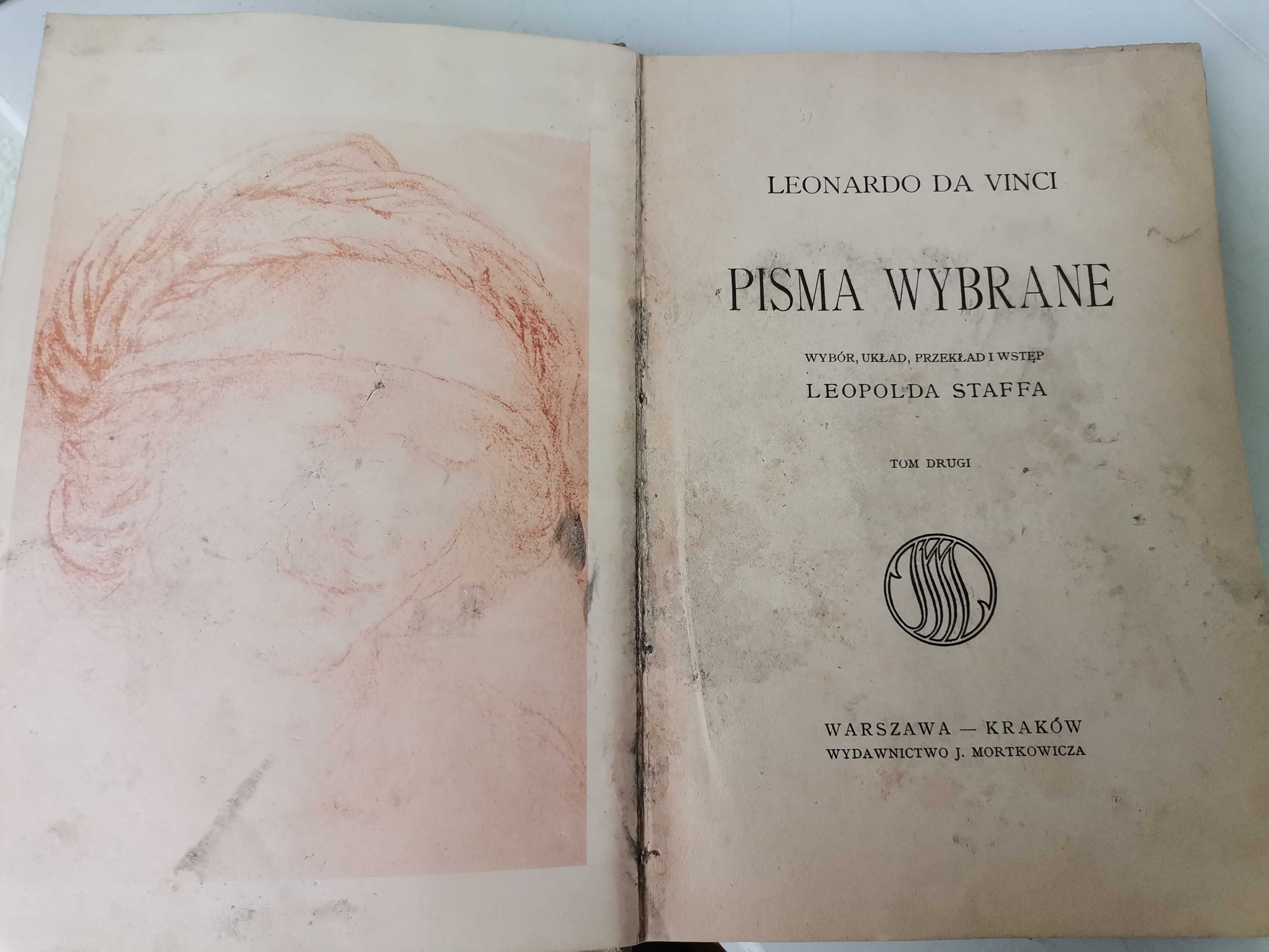 Pisma wybrane Leonardo da Vinci Kraków 1913 zestaw dwa tomy