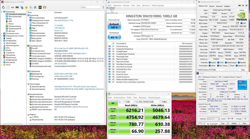 RTX5060 I5 14400F ОЗУ 32GB M2 Новий Ігровий Комп'ютер Системний блок
