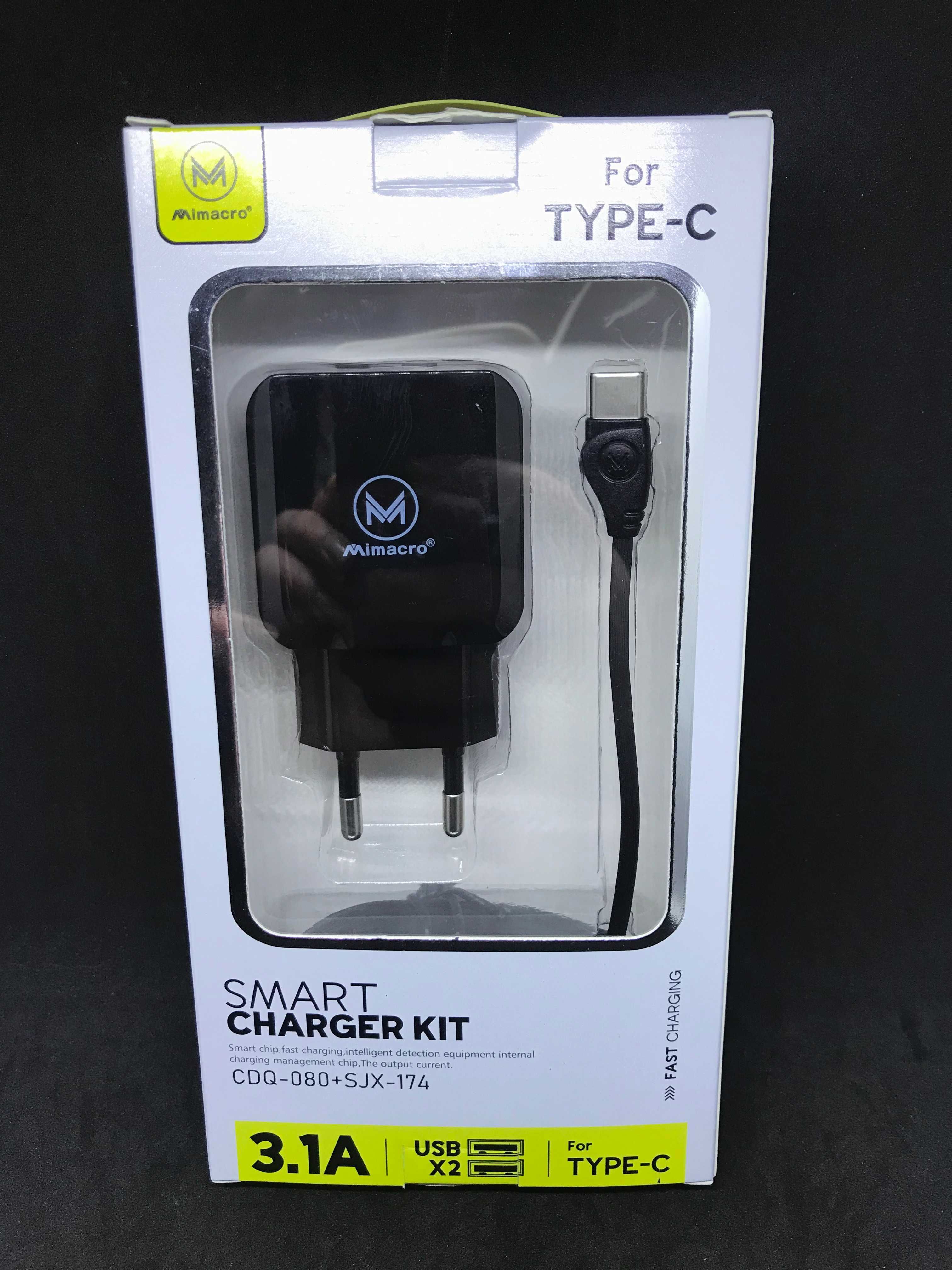 Carregador Fast Charging 2 USB (3.1A) com cabo carregador Type-C/USB-C